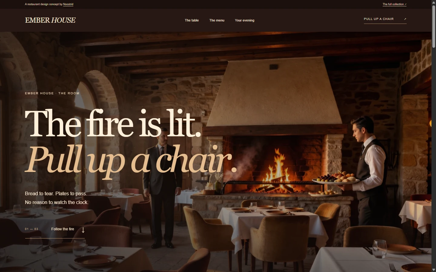 Actual desktop preview of the restaurant concept website
